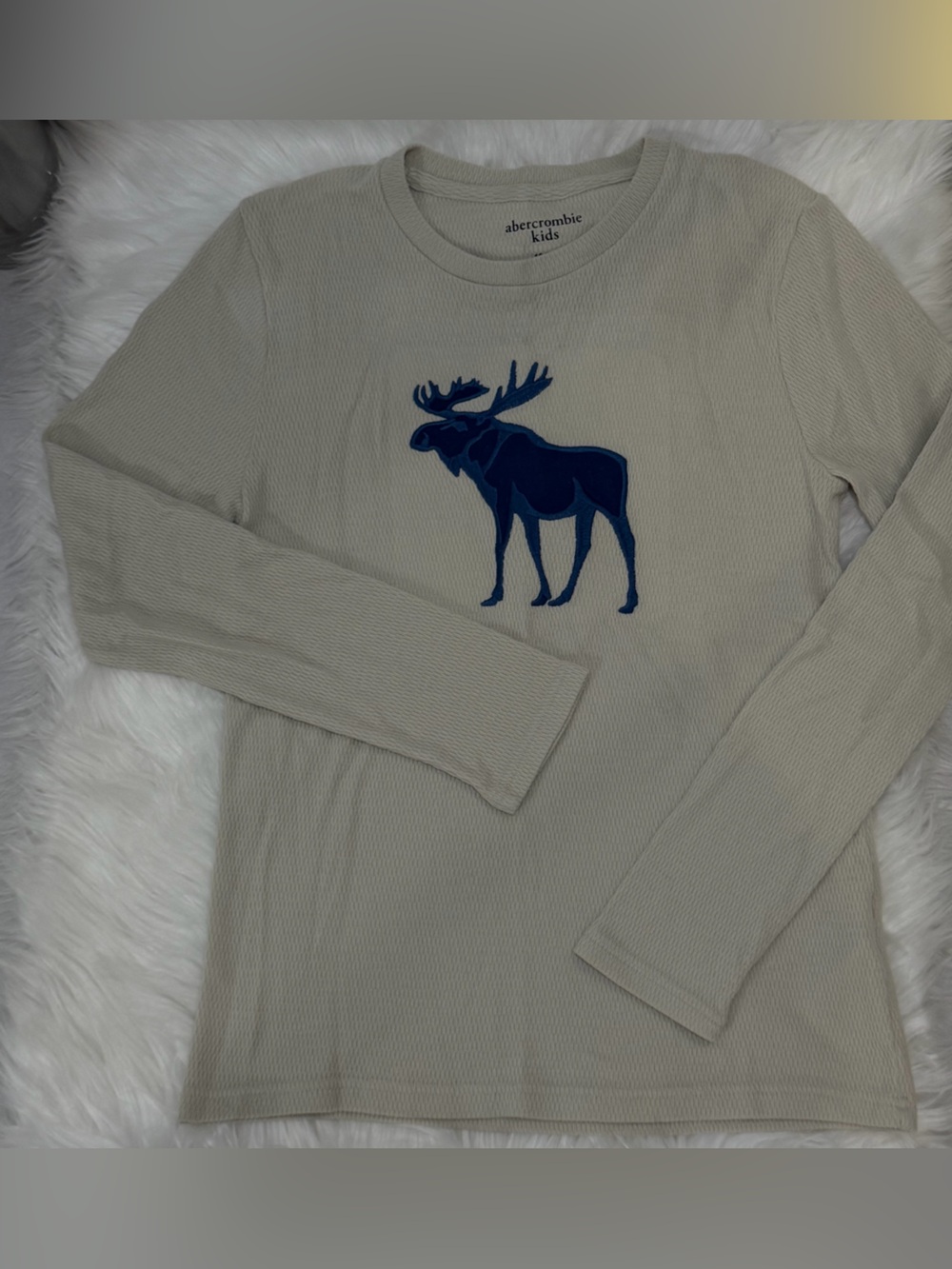 Abercrombie Kids Boys Waffle Thermal Long Sleeve Shirt Size 13/14 Cream Moose